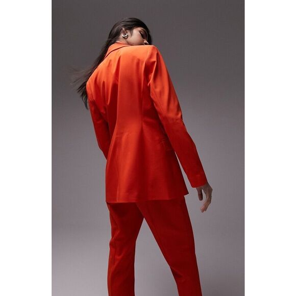 TopShop Womens Size 4 Oversized Long Blazer Jacket Bright Orange Career Fall NWT - Picture 9 of 9